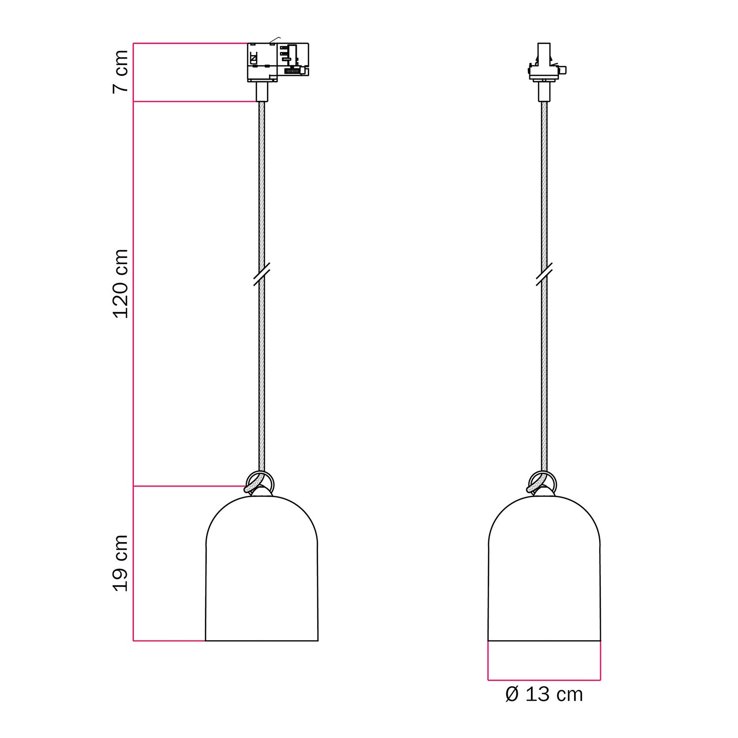 Sospensione per binario con paralume mini Campana in ceramica - Bianco lucido