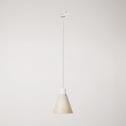 Lampada a sospensione per binari con paralume conico in legno - Bianco