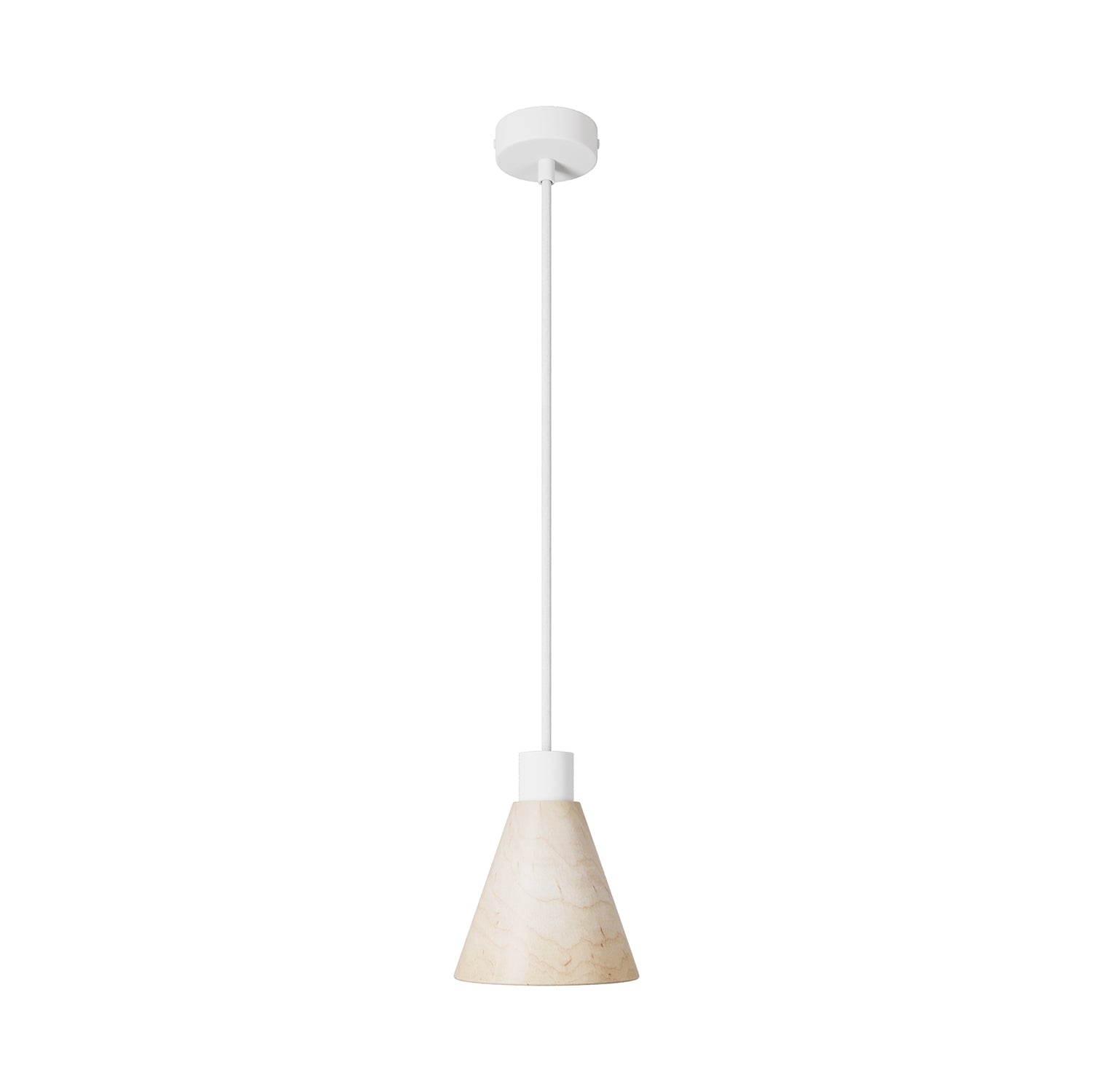 Lampada a sospensione con paralume conico in legno - Bianco opaco