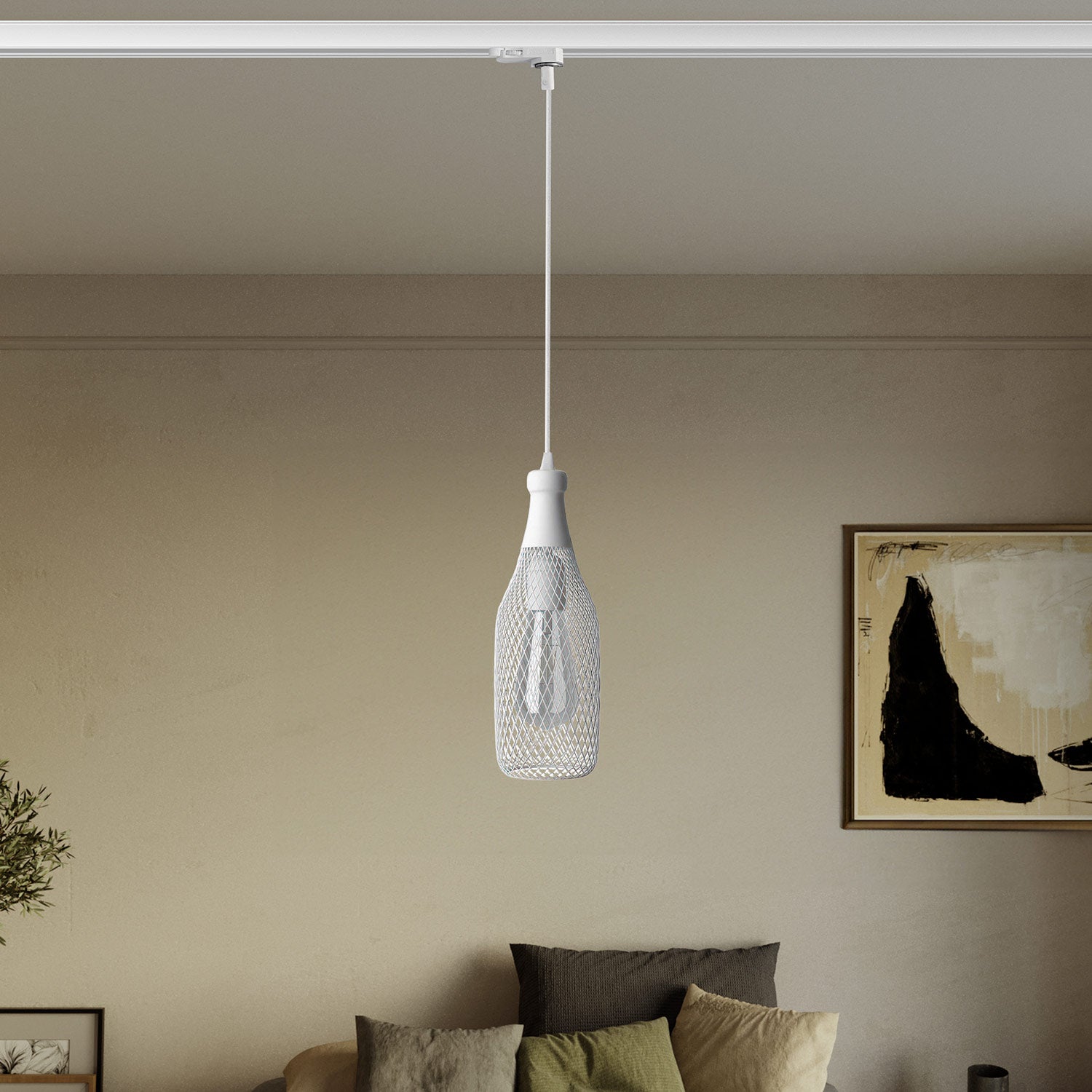 Lampada a sospensione con paralume bottiglia Magnum per binari - Bianco