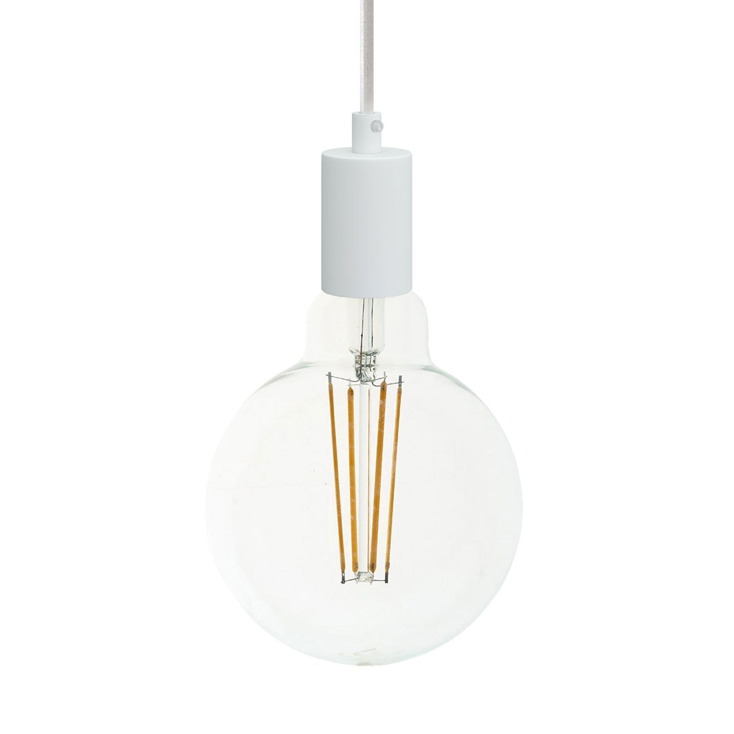 Lampada a sospensione completa di cavo tessile e finiture in metallo monocromatiche - Bianco