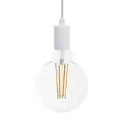 Lampada a sospensione completa di cavo tessile e finiture in metallo monocromatiche - Bianco
