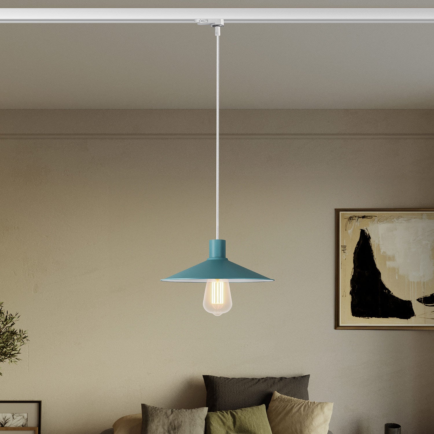 Lampada a sospensione con paralume Swing Pastel per sistemi a binari - Petrolio