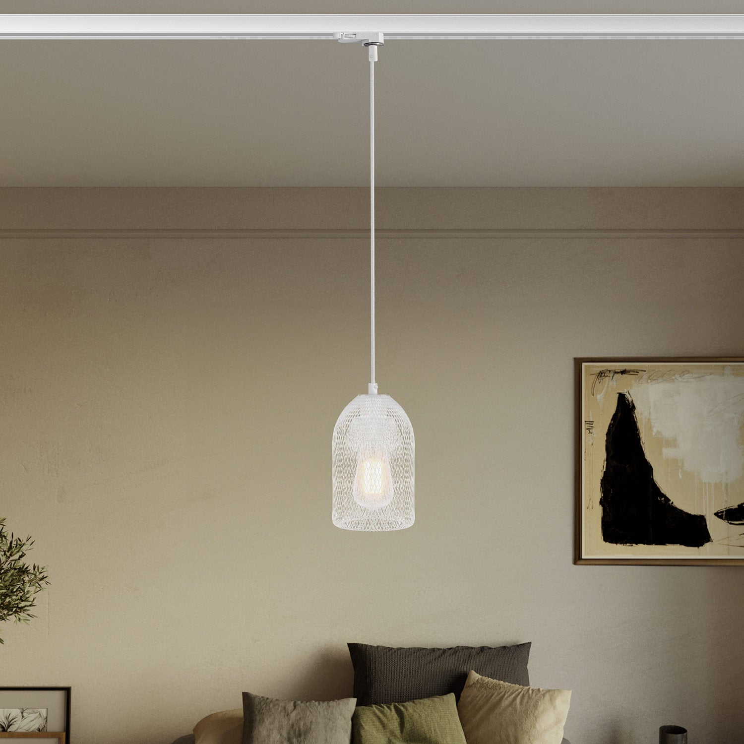 Lampada a sospensione con paralume Ghostbell per binario - Bianco