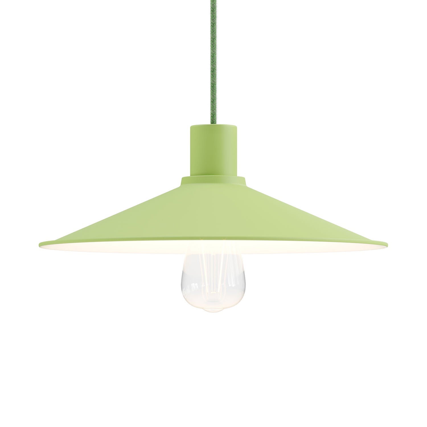 Lampada a sospensione completa di cavo tessile, paralume Swing Pastel e finiture in metallo - Verde prato