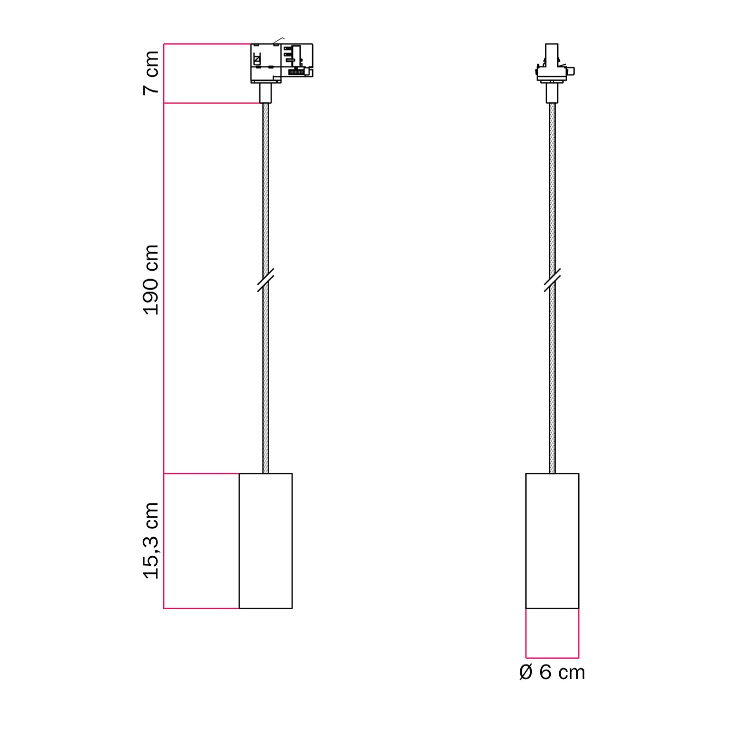Lampada a sospensione con paralume Tub-E14 per binari - Bianco