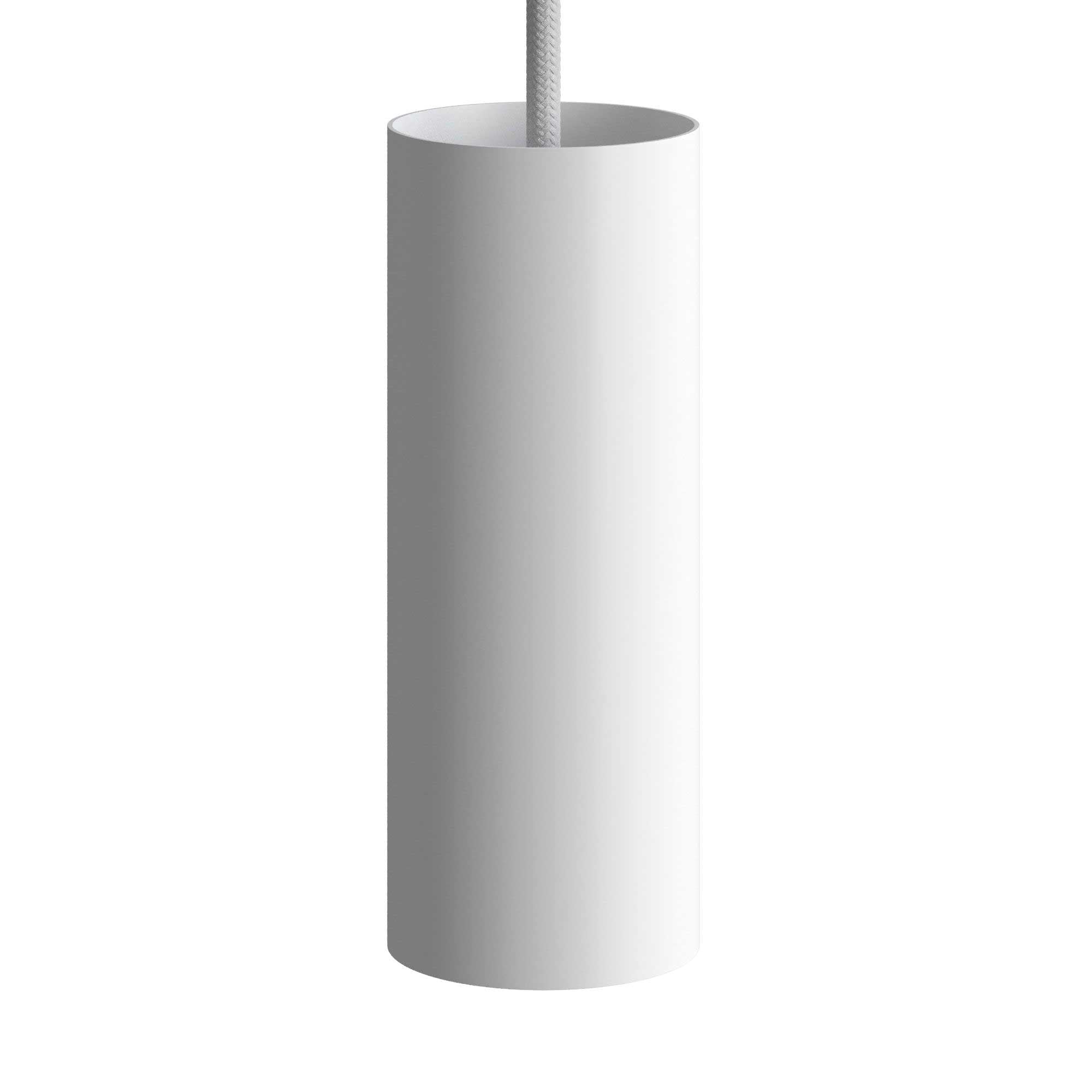 Lampada a sospensione completa di cavo tessile, paralume Tub-E14 e finiture in metallo - Bianco