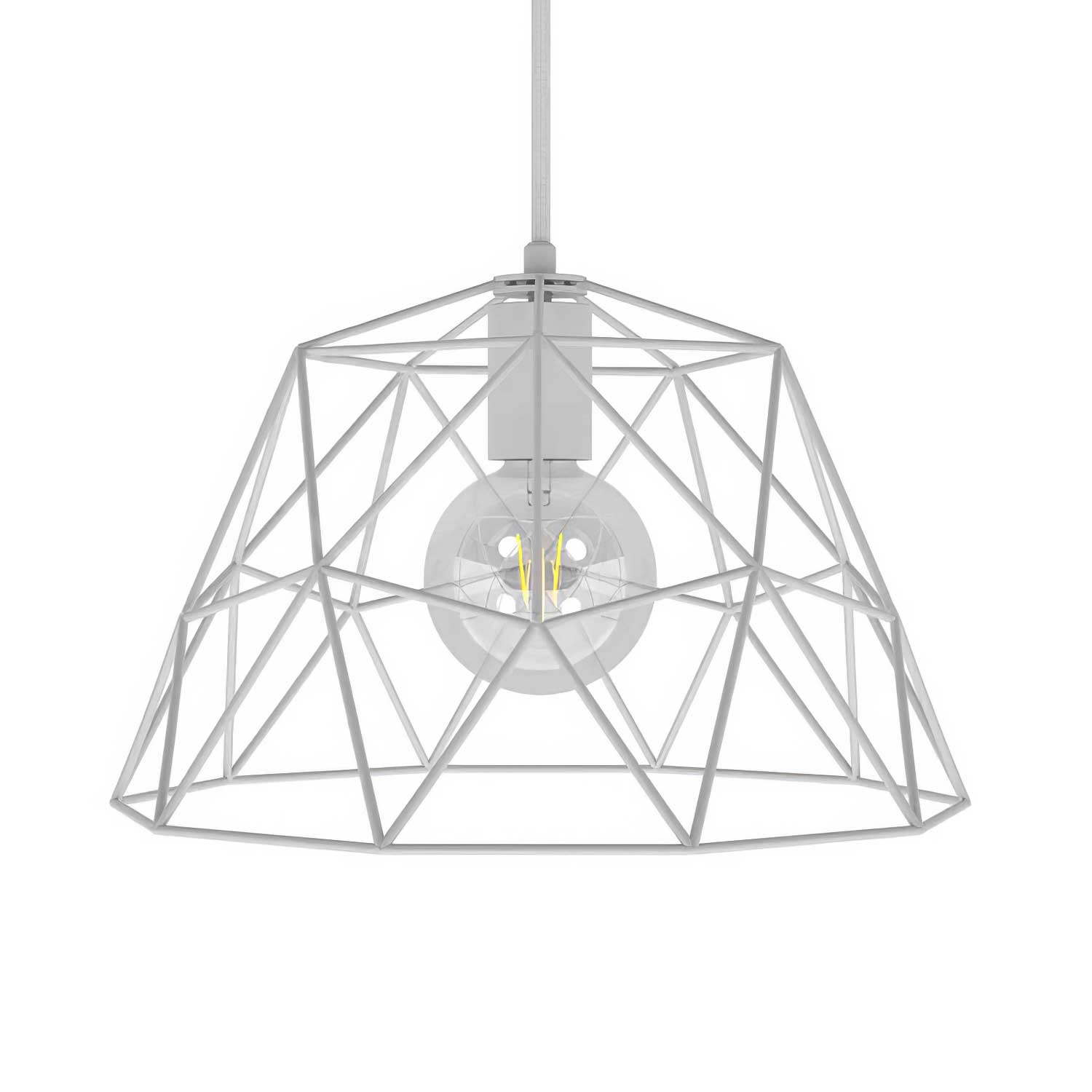 Lampada a sospensione completa di cavo tessile, paralume Dome e finiture in metallo - Bianco