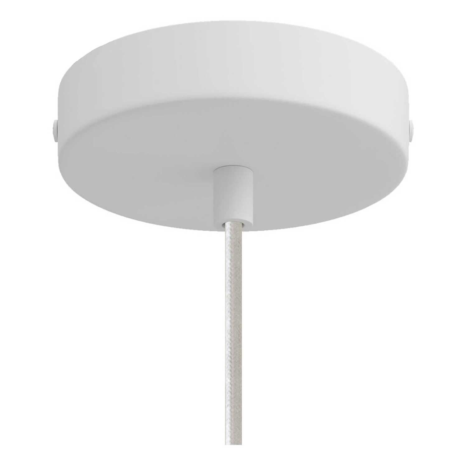 Lampada a sospensione completa di cavo tessile, paralume Dome e finiture in metallo - Bianco