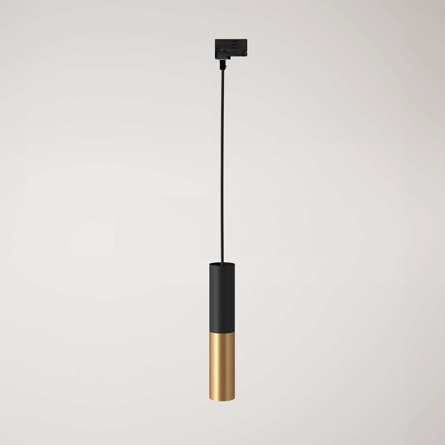 Lampada a sospensione per binari con doppio paralume Tub-E14  - Nero e Bronzo satinato