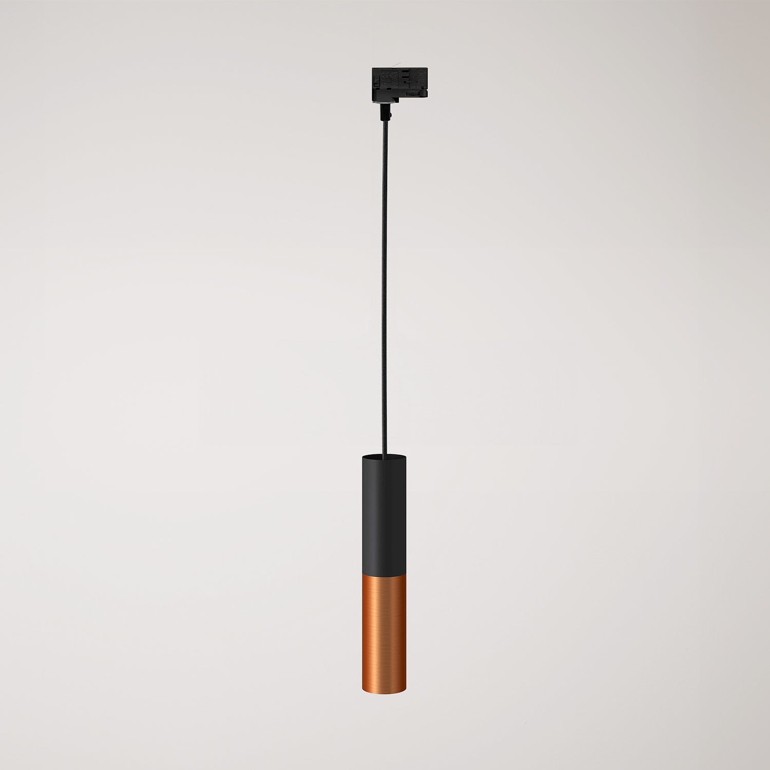 Lampada a sospensione per binari con doppio paralume Tub-E14  - Nero e Rame satinato