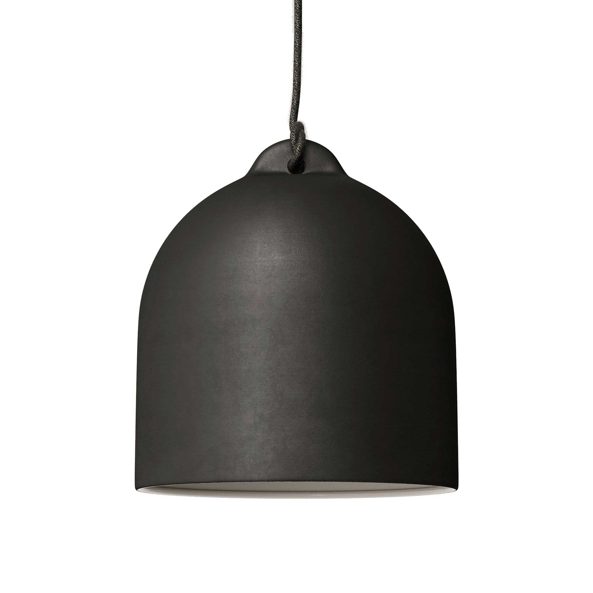 Lampada a sospensione completa di cavo tessile e paralume Campana M in ceramica - Lavagna
