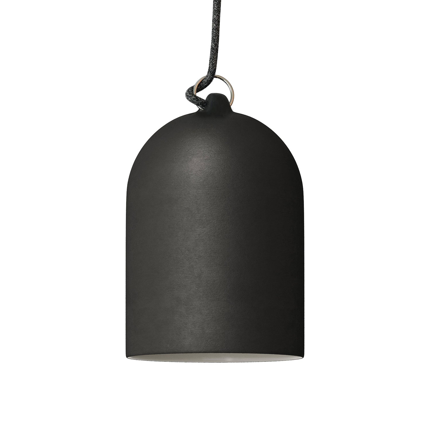 Lampada a sospensione completa di cavo tessile e paralume Mini Campana XS in ceramica - Lavagna