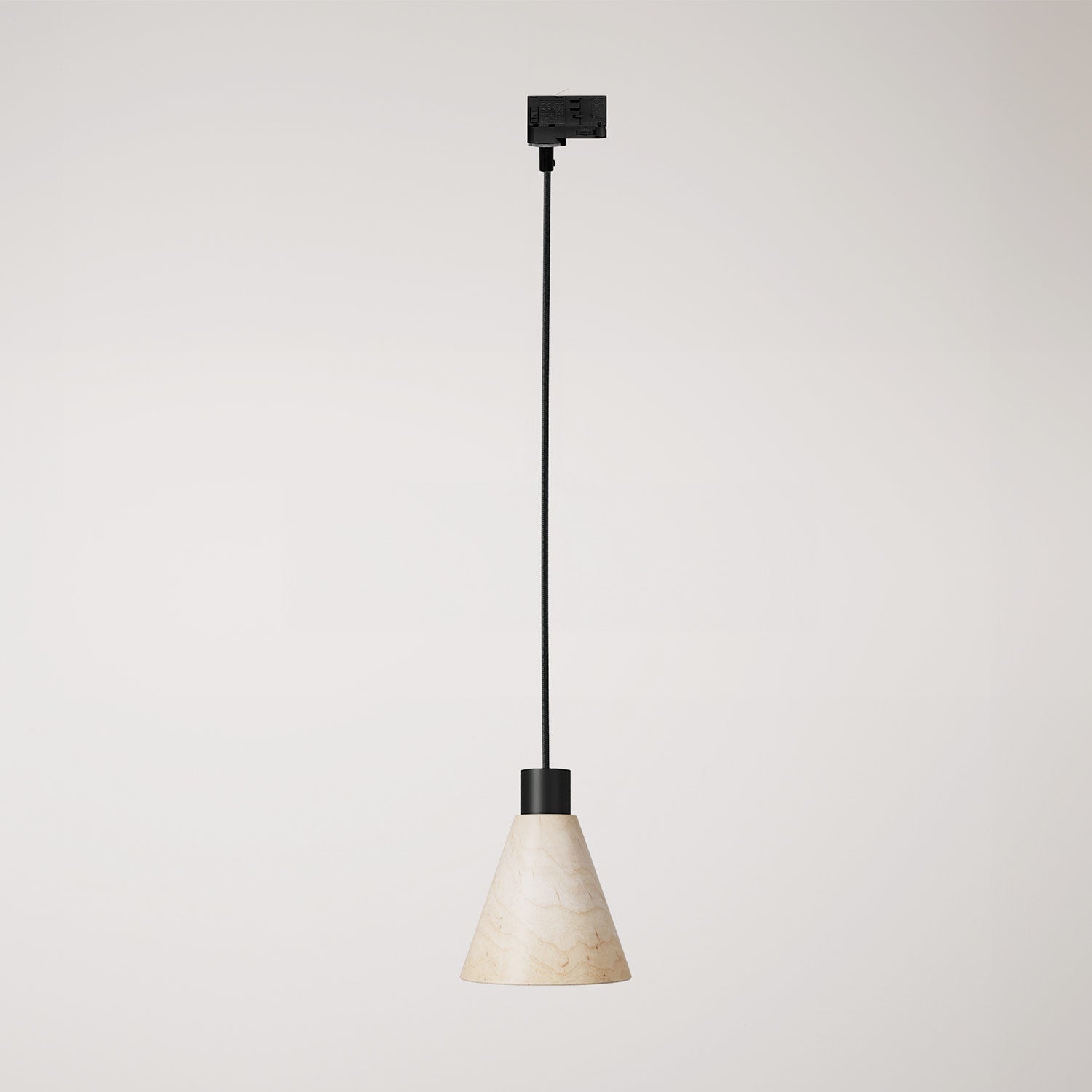 Lampada a sospensione per binari con paralume conico in legno - Nero
