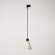 Lampada a sospensione per binari con paralume conico in legno - Nero