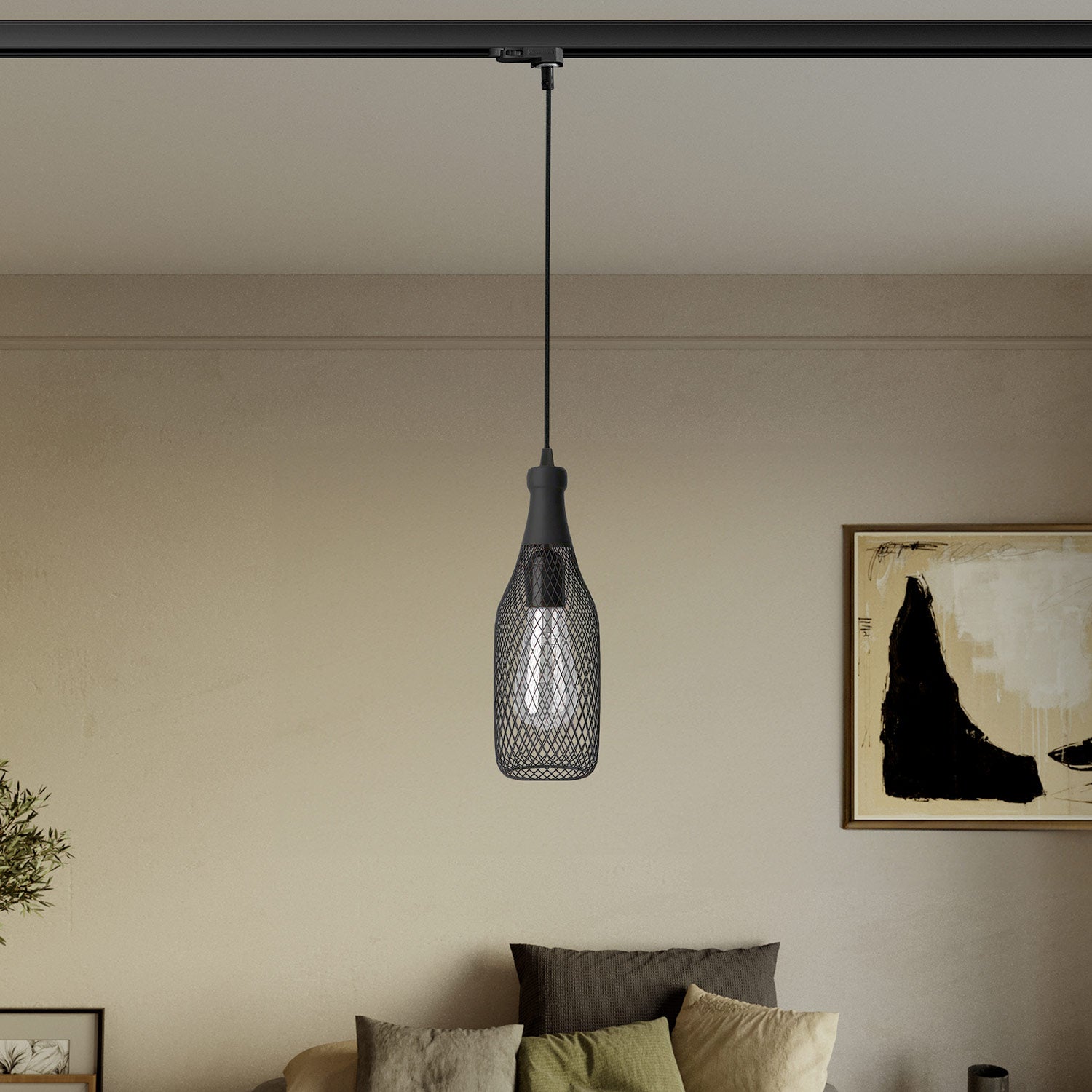 Lampada a sospensione con paralume bottiglia Magnum per binari - Nero
