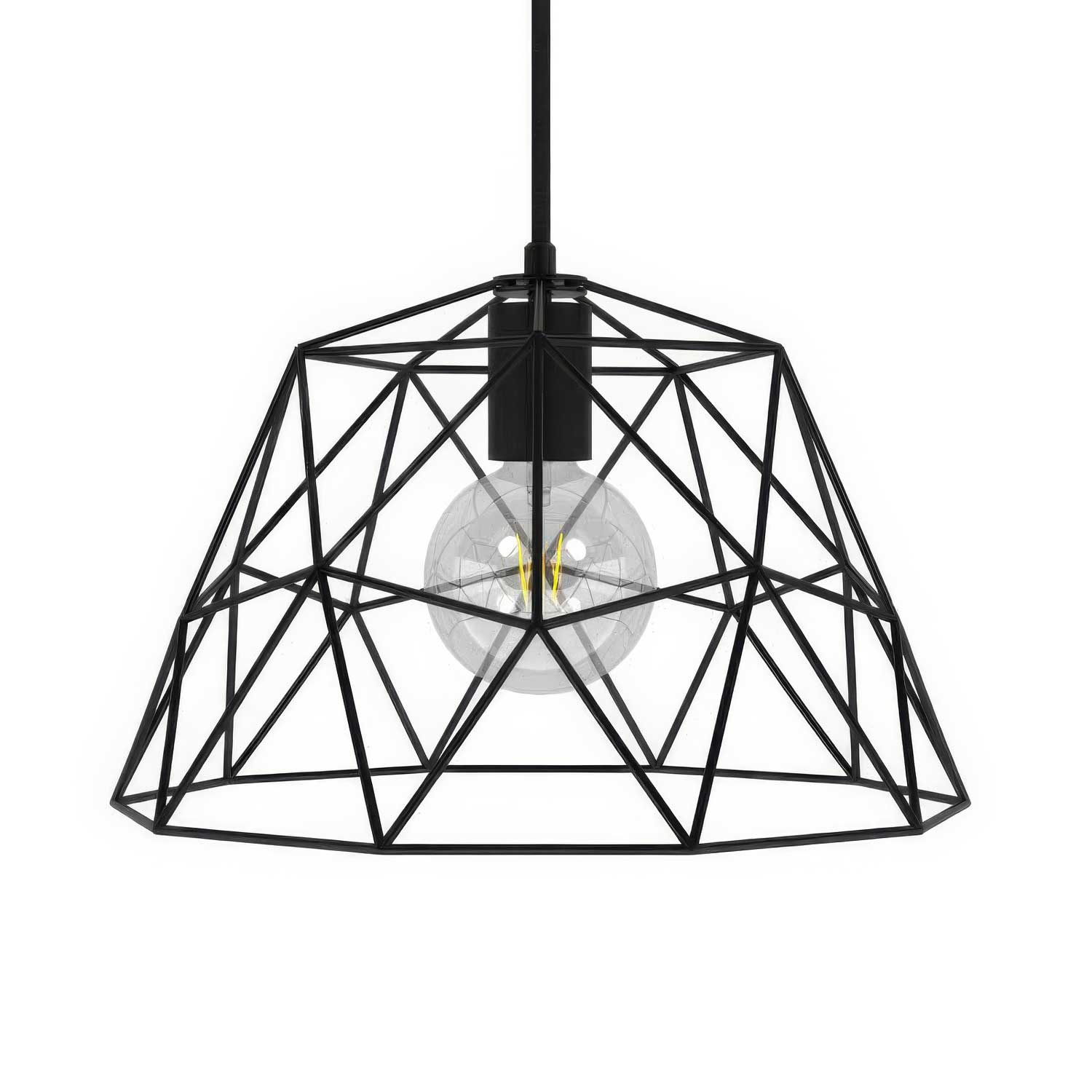 Lampada a sospensione completa di cavo tessile, paralume Dome e finiture in metallo - Nero