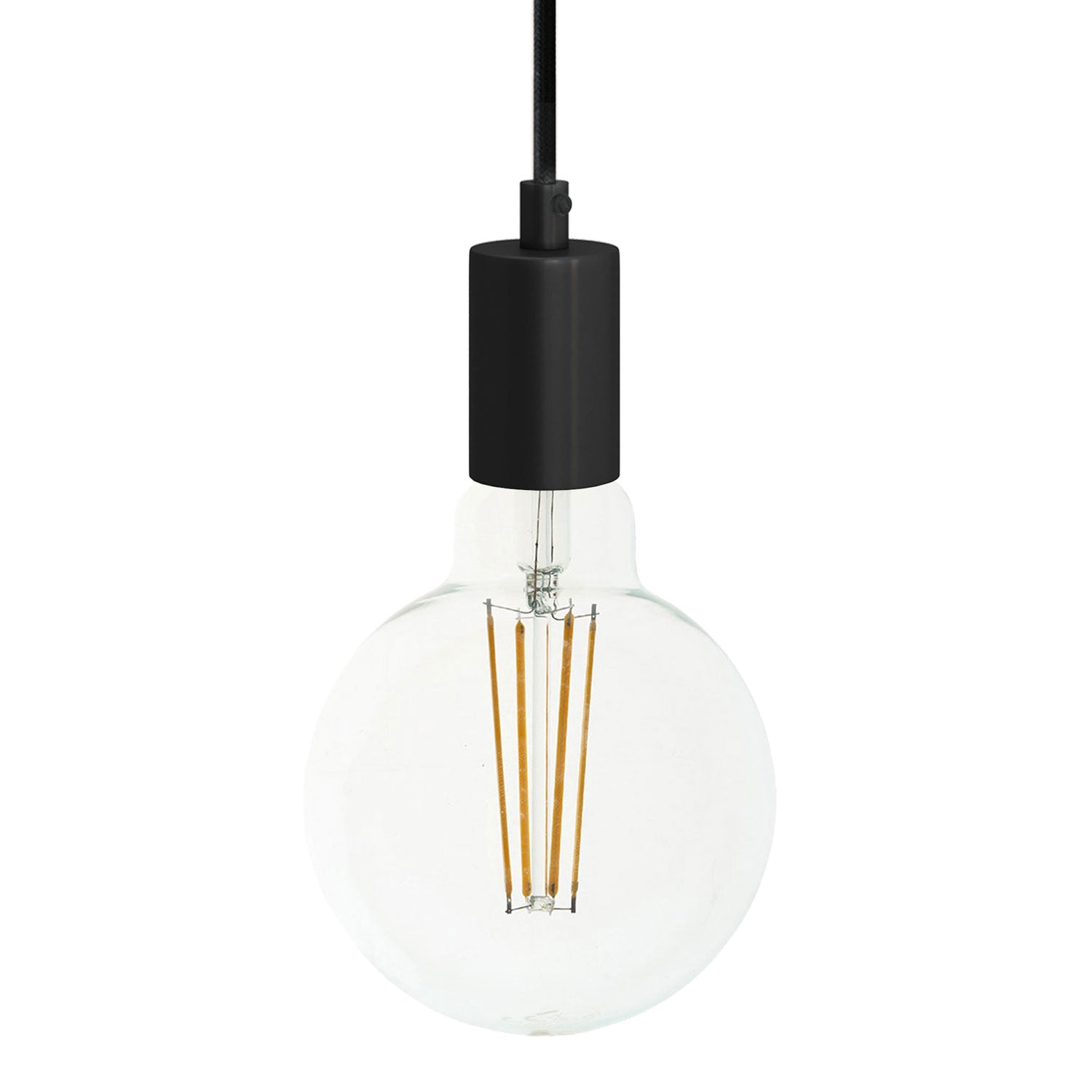 Lampada a sospensione completa di cavo tessile e finiture in metallo monocromatiche - Nero