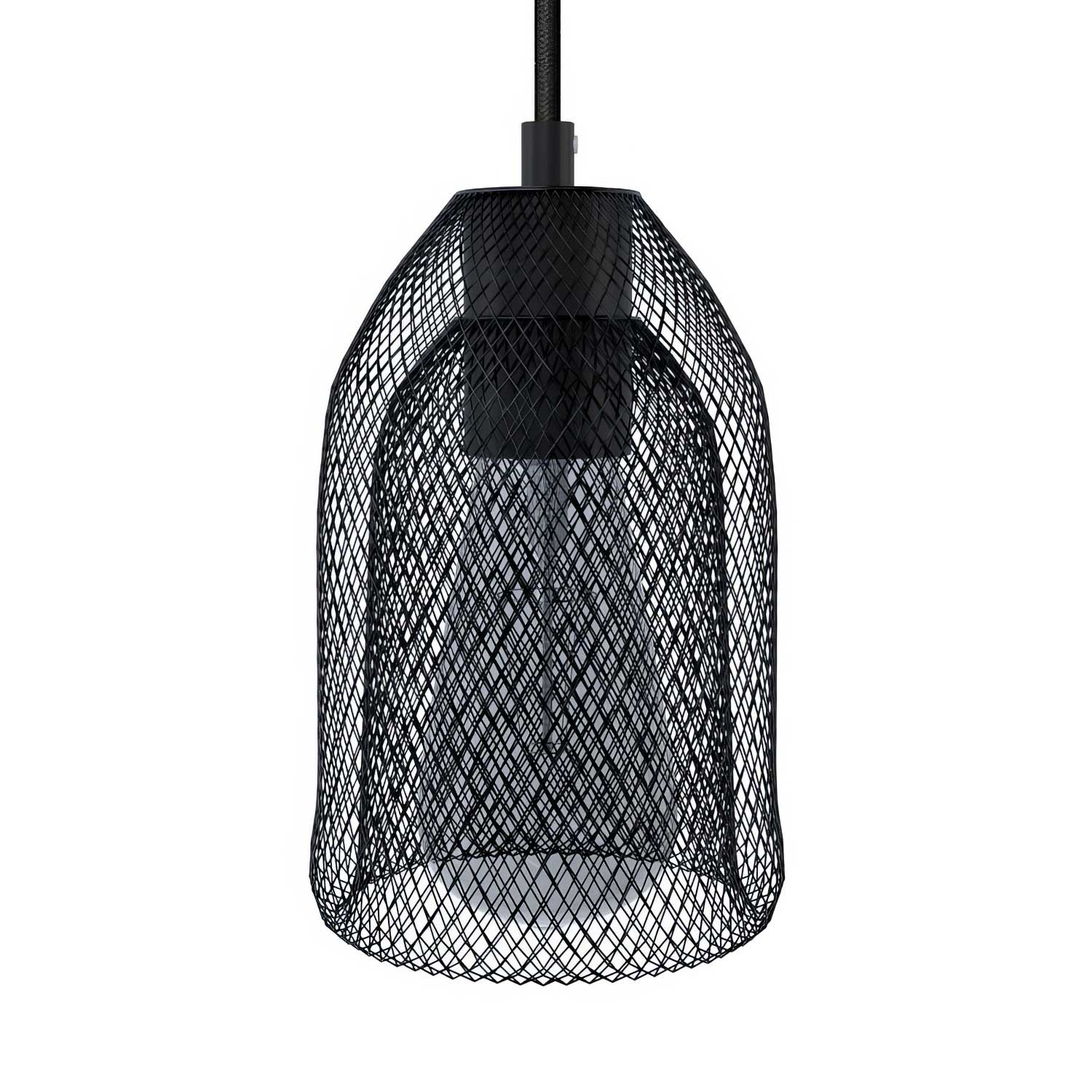 Lampada a sospensione completa di cavo tessile, paralume Ghostbell e finiture in metallo - Nero