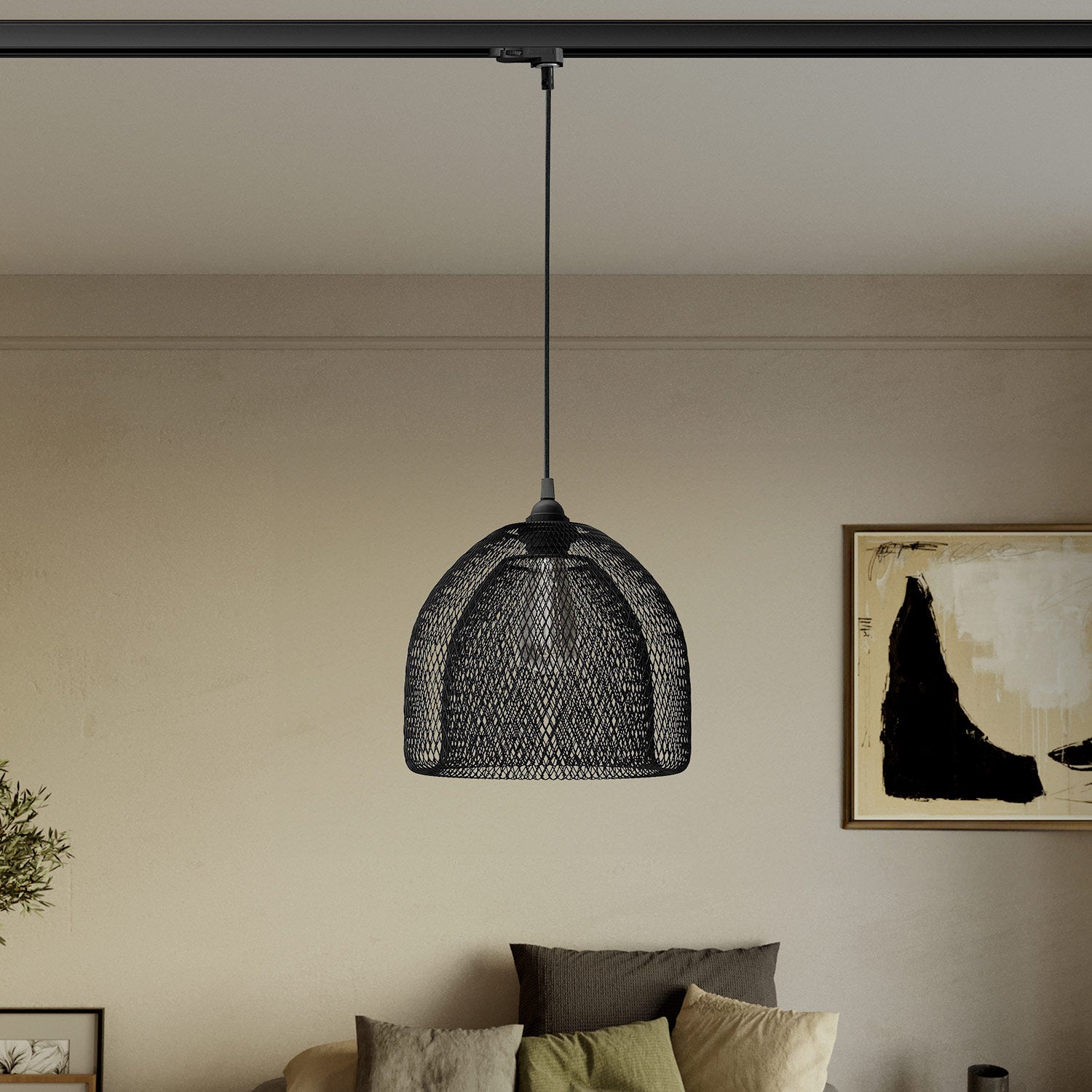 Sospensione con paralume a gabbia Ghostbell XL per binari - Nero
