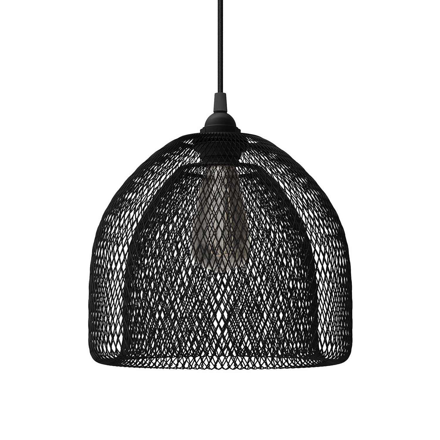 Lampada a sospensione completa di cavo tessile, paralume gabbia Ghostbell XL e finiture in metallo - Nero