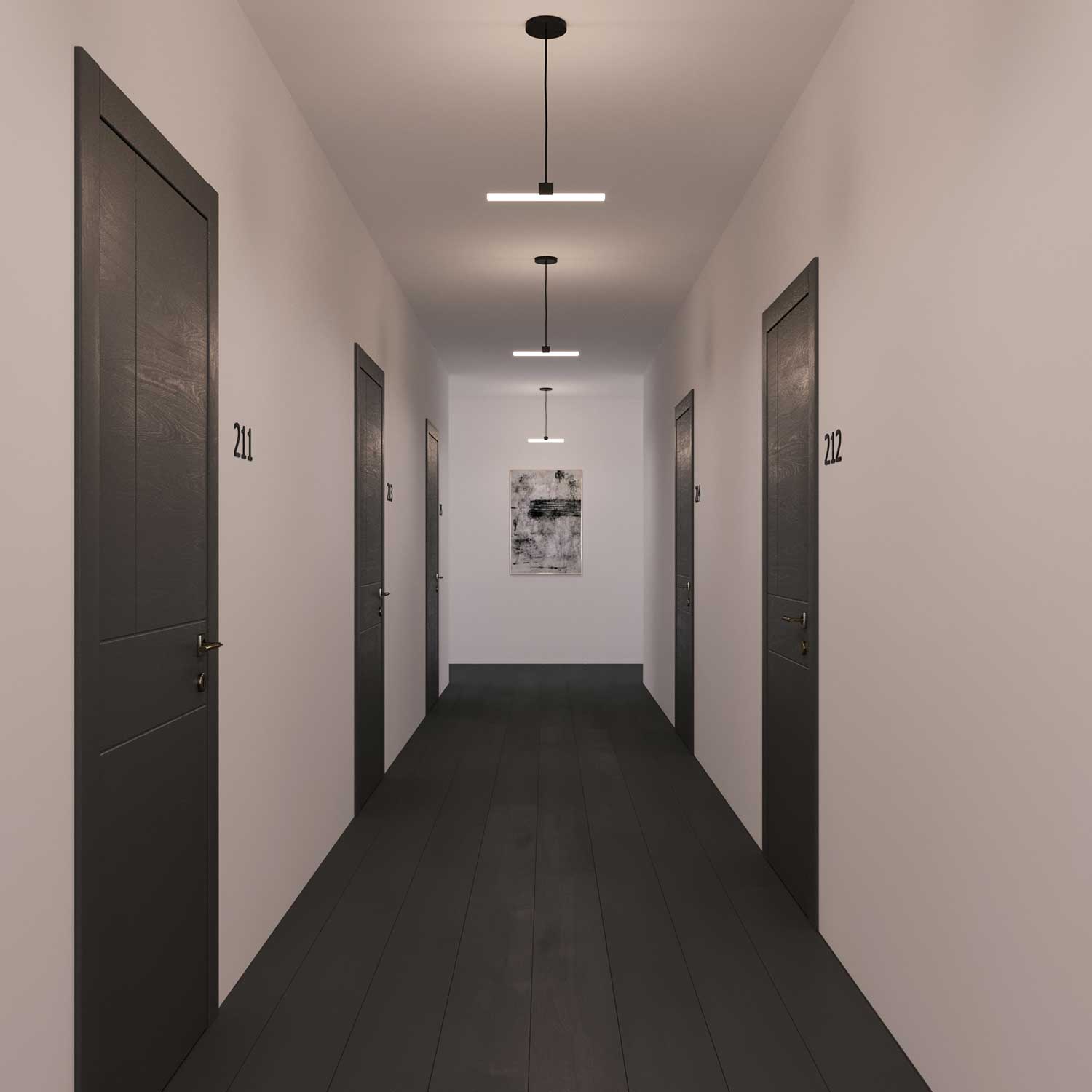 Lampada a sospensione completa di cavo tessile, portalampada S14d Syntax® e finiture in metallo - Nero