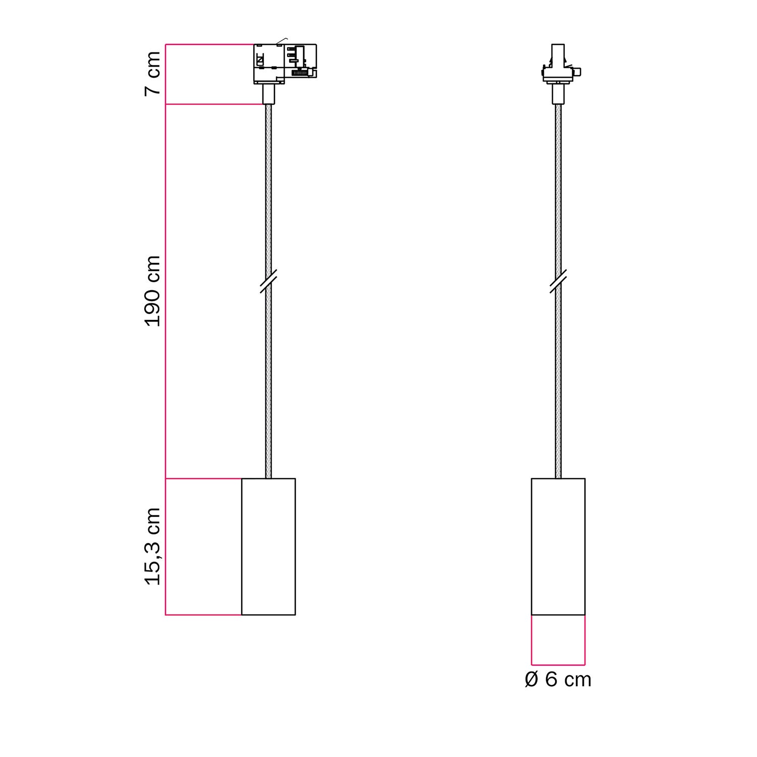 Lampada a sospensione con paralume Tub-E14 per binari - Nero