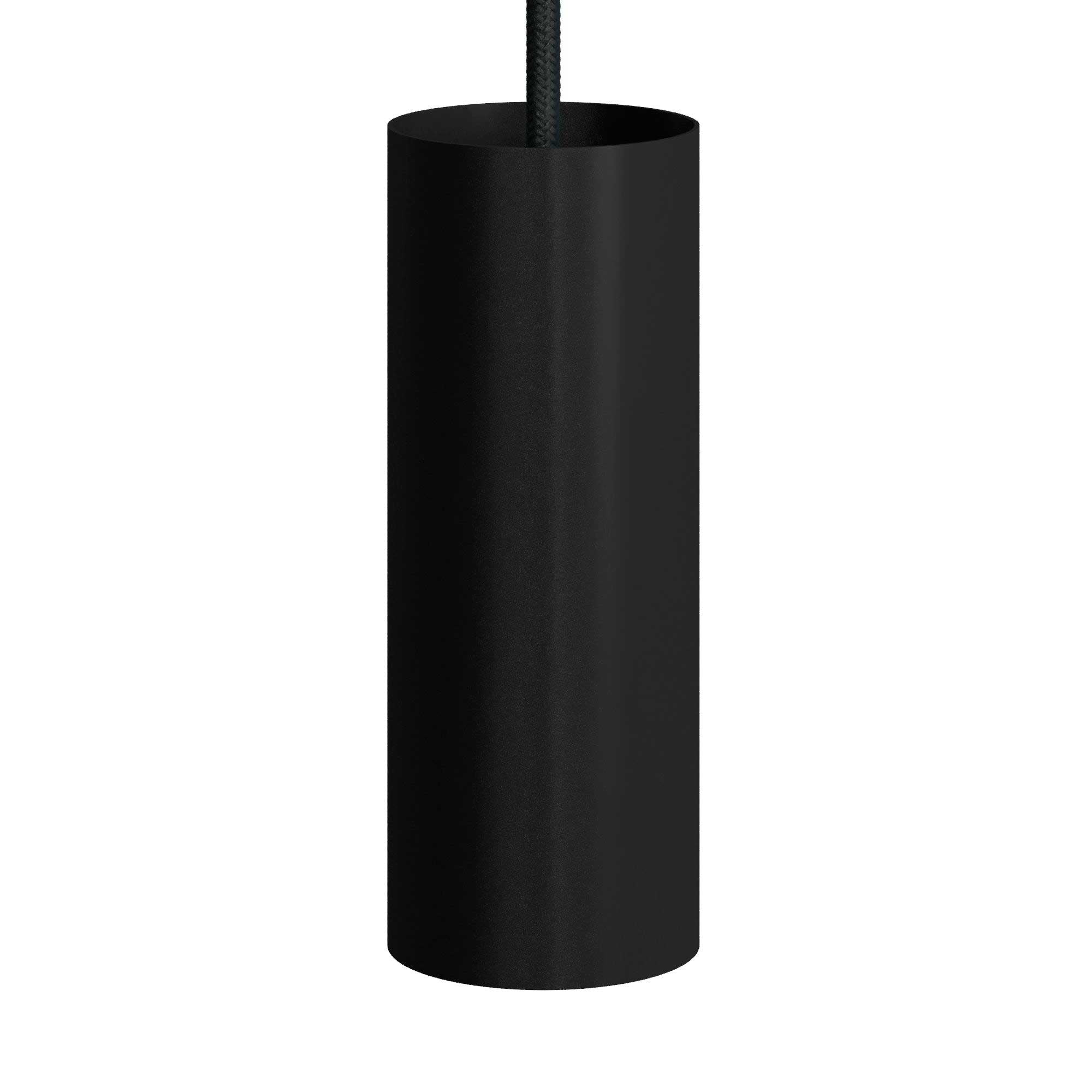 Lampada a sospensione completa di cavo tessile, paralume Tub-E14 e finiture in metallo - Nero