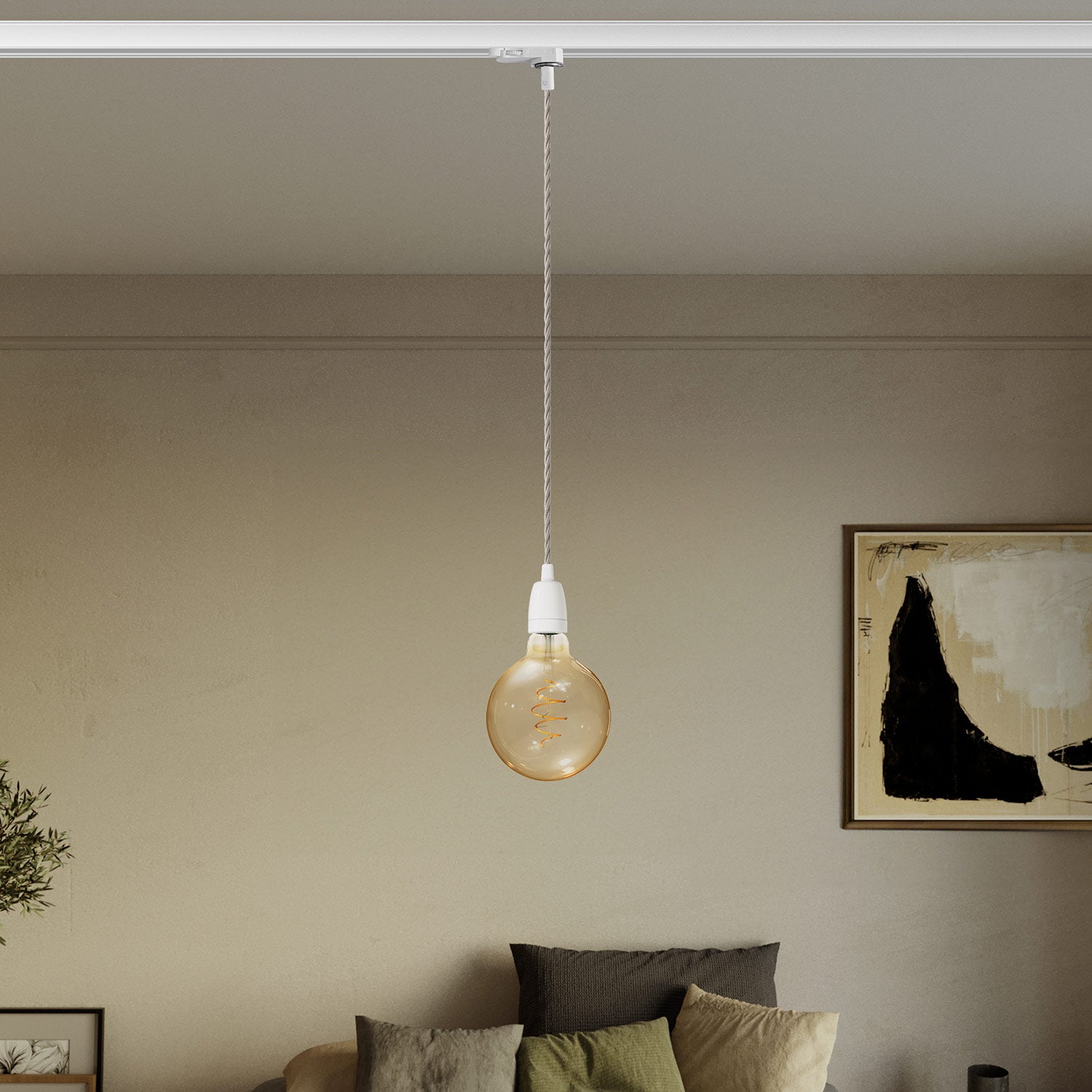 Lampada a sospensione classica per binari con finiture in porcellana - Bianco