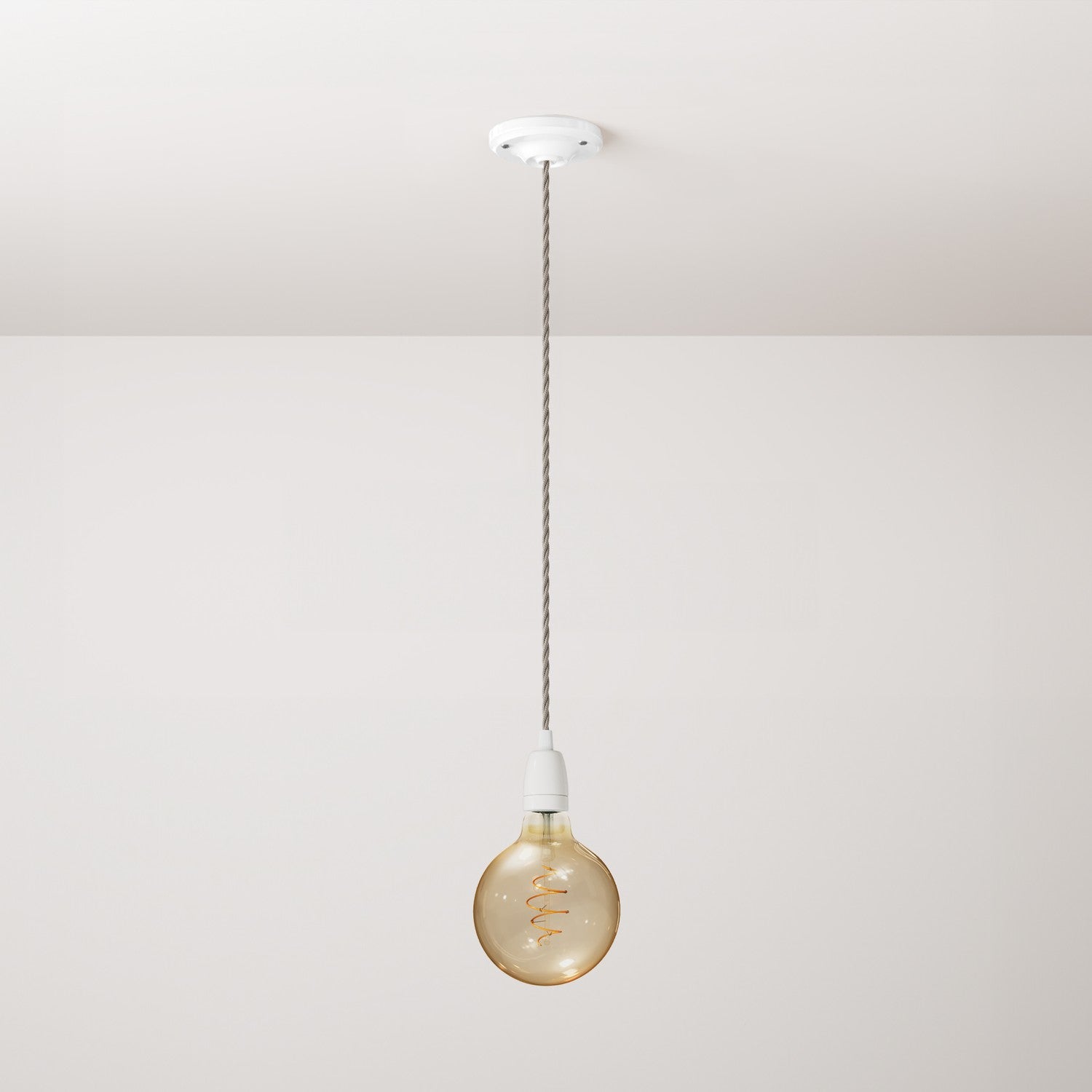 Lampadario A Sospensione Con Cavo In Tessuto Bianco – Portalampada E27, Lunghezza Cavo 2 Metri, Design Moderno