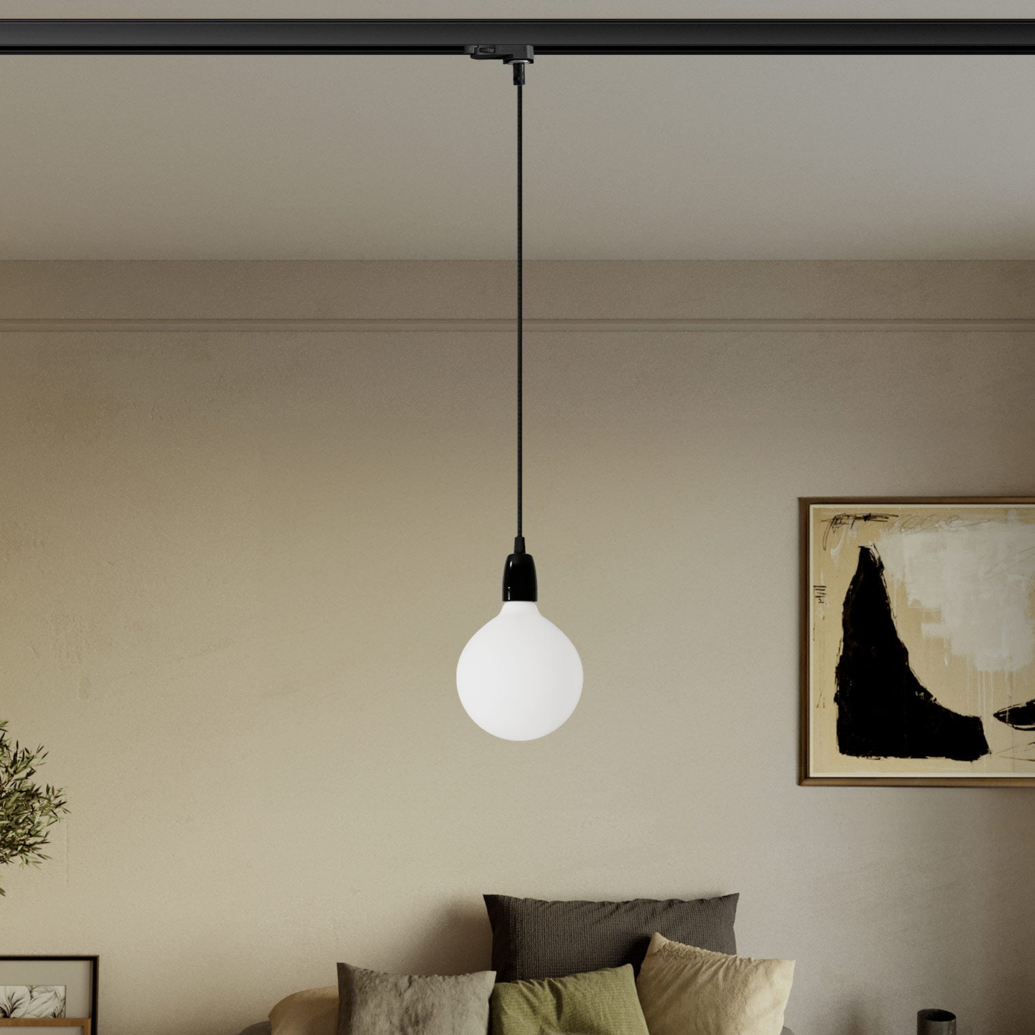 Lampada a sospensione per binari con finiture in porcellana colorata - Nero