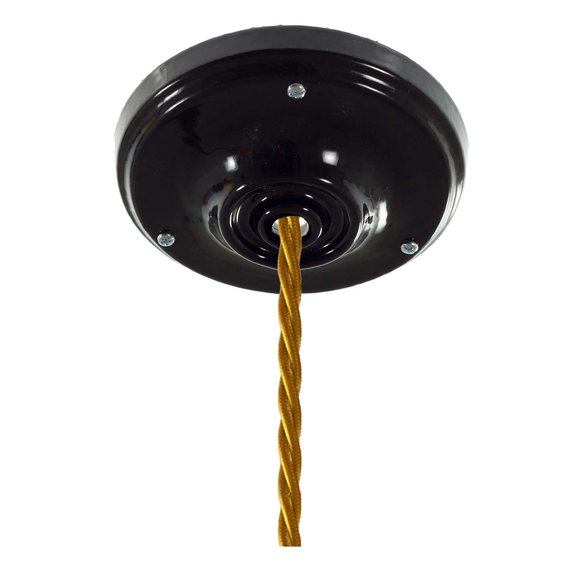 Lampada a sospensione completa di cavo tessile trecciato e finiture in porcellana - Nero