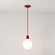 Lampada a sospensione completa di cavo tessile e finiture in porcellana colorata - Rosso