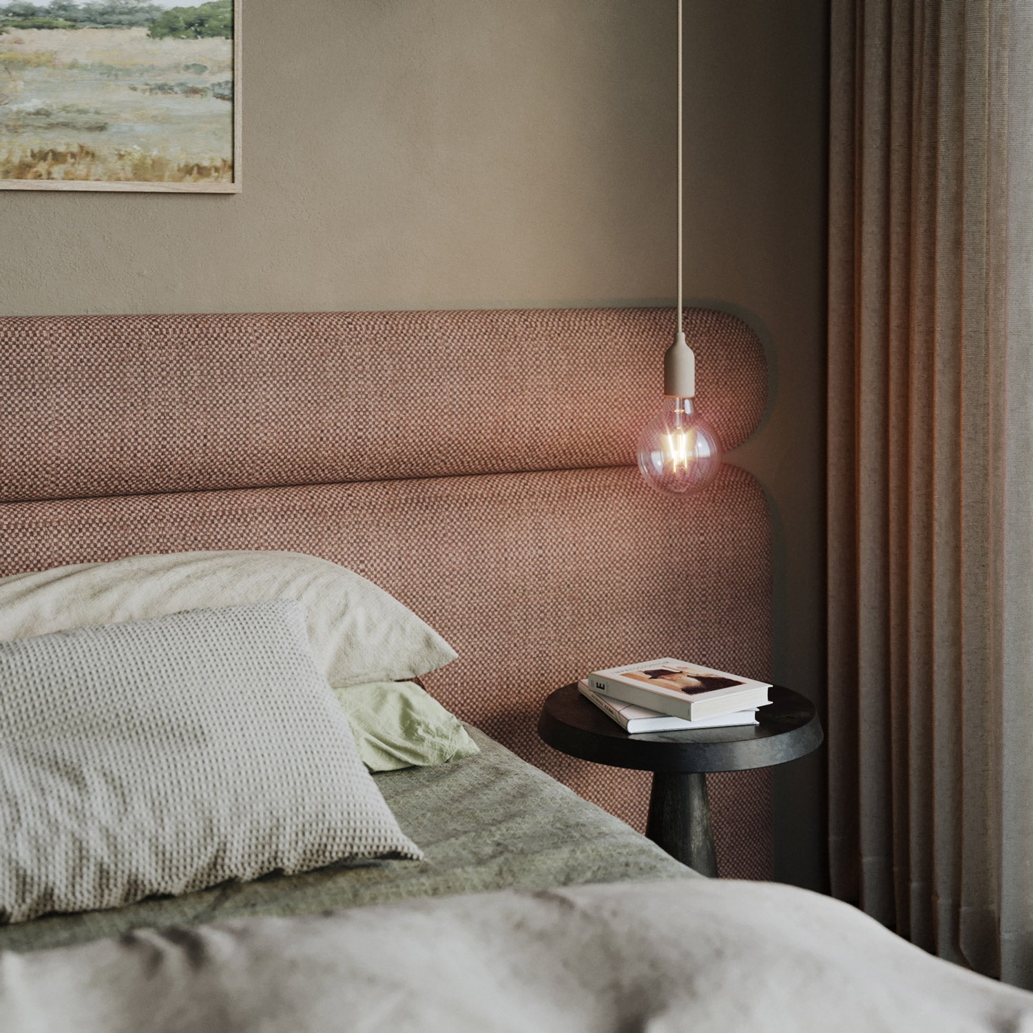 Lampada a sospensione colorata in silicone con cavo tessile - Desert Brown