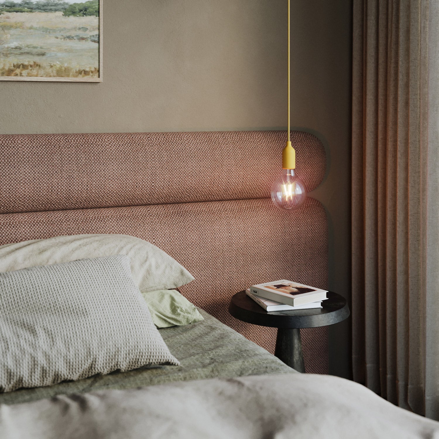 Lampada a sospensione colorata in silicone con cavo tessile - Giallo