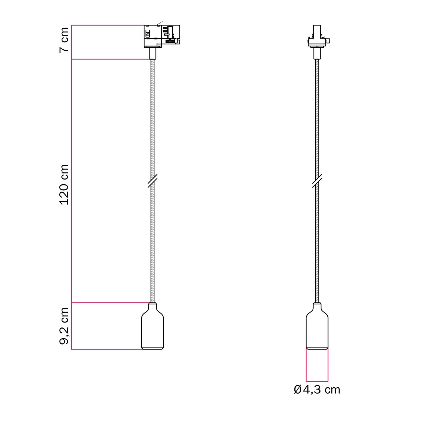 Lampada a sospensione per binario in silicone con cavo tessile - Nero