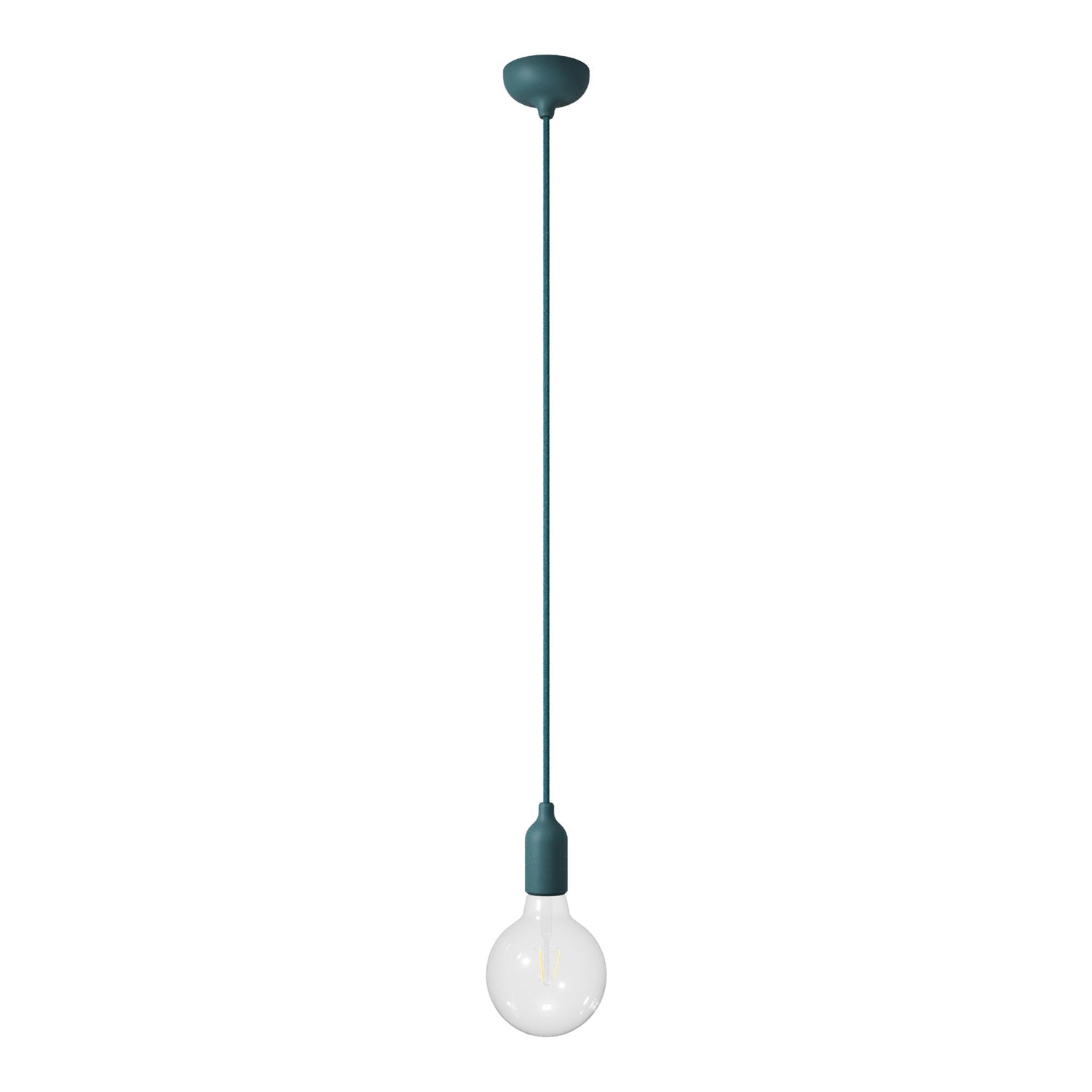 Lampada a sospensione colorata in silicone con cavo tessile - Petrolio
