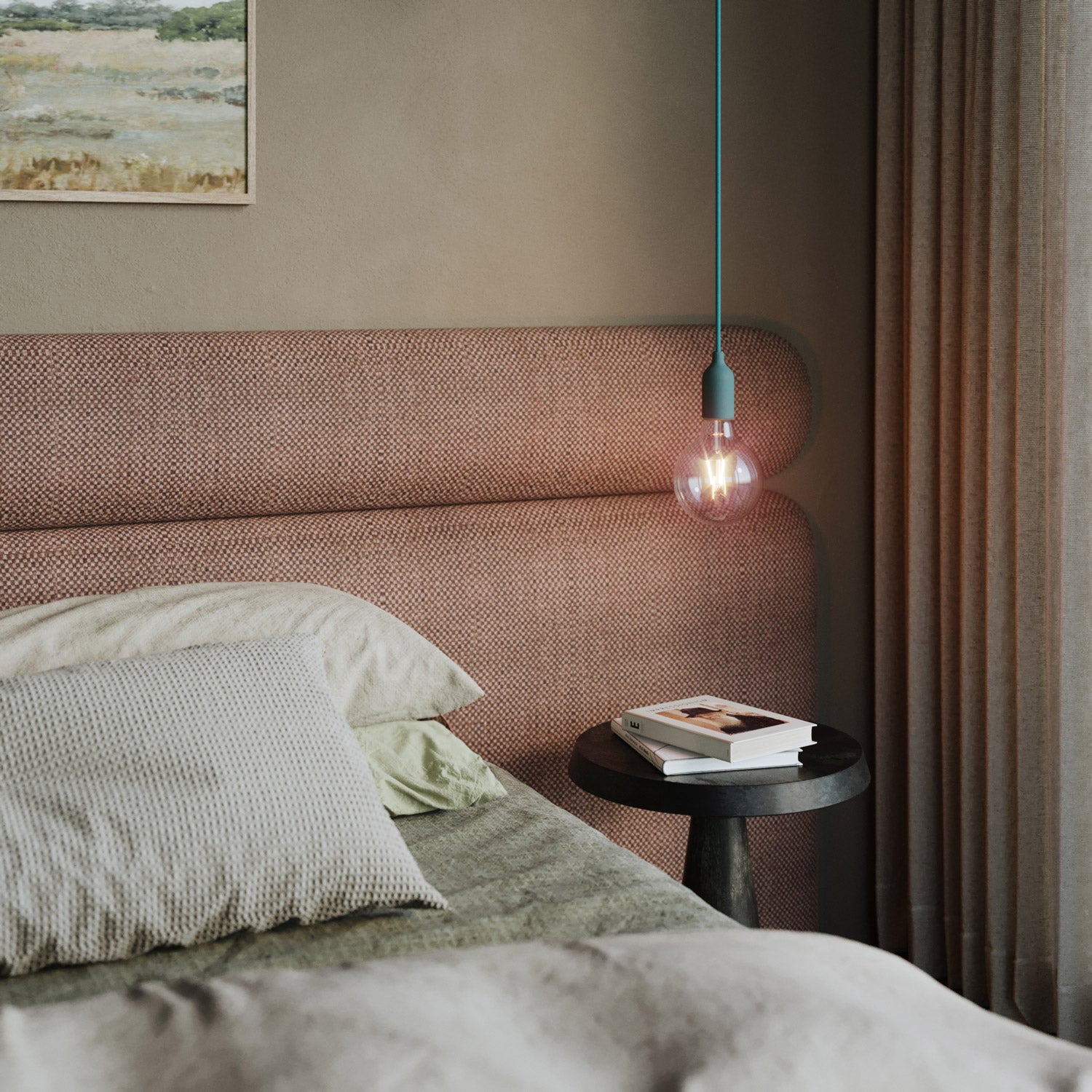 Lampada a sospensione colorata in silicone con cavo tessile - Petrolio