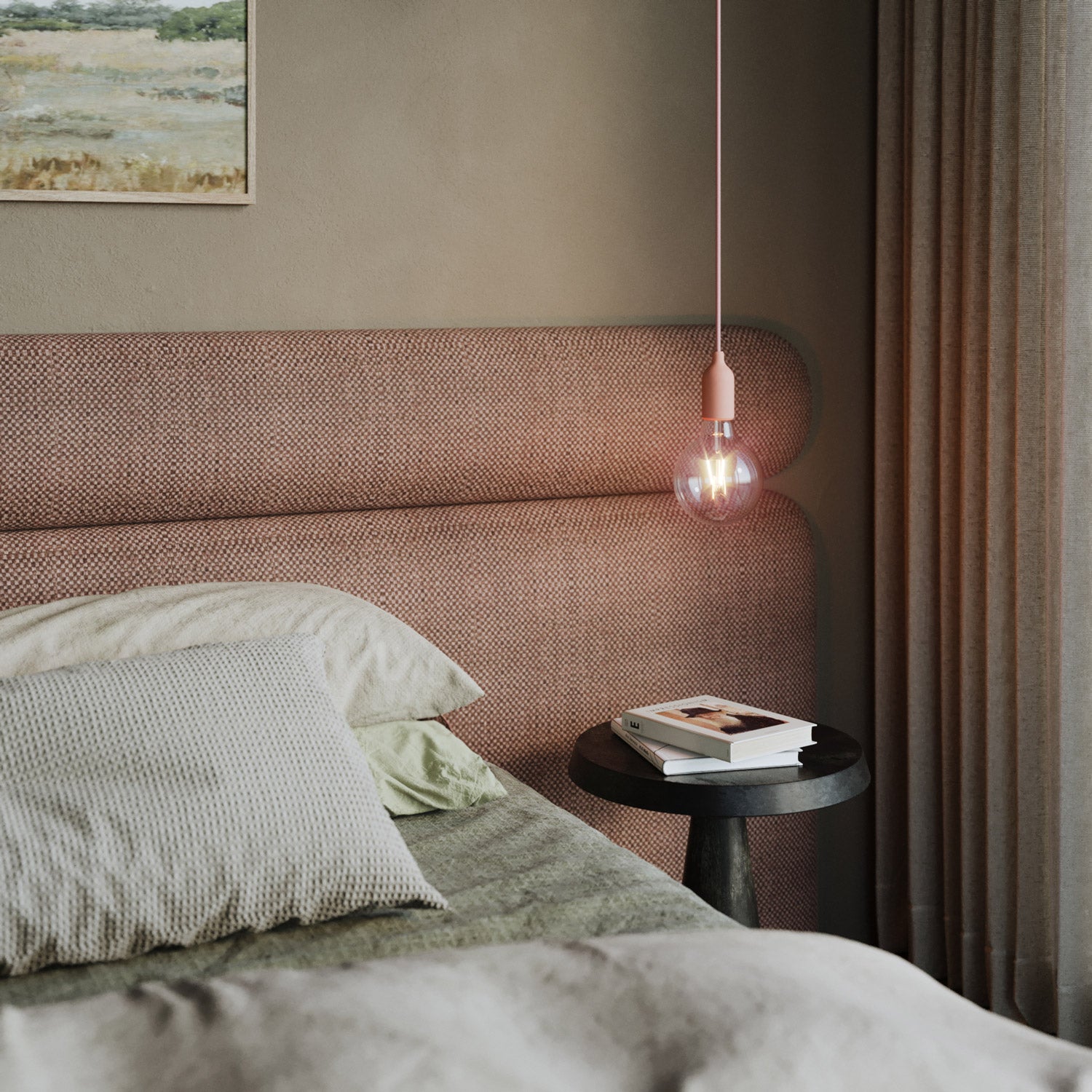Lampada a sospensione colorata in silicone con cavo tessile - Salmone