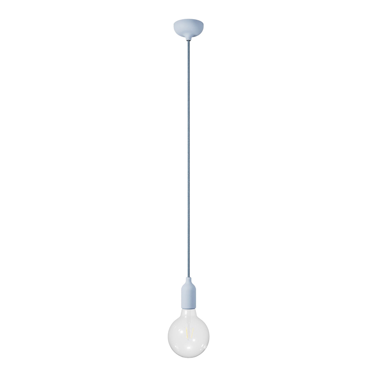 Lampada a sospensione colorata in silicone con cavo tessile - Blu carta da zucchero