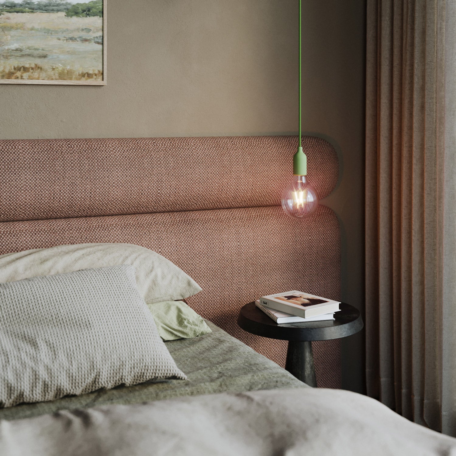 Lampada a sospensione colorata in silicone con cavo tessile - Verde prato
