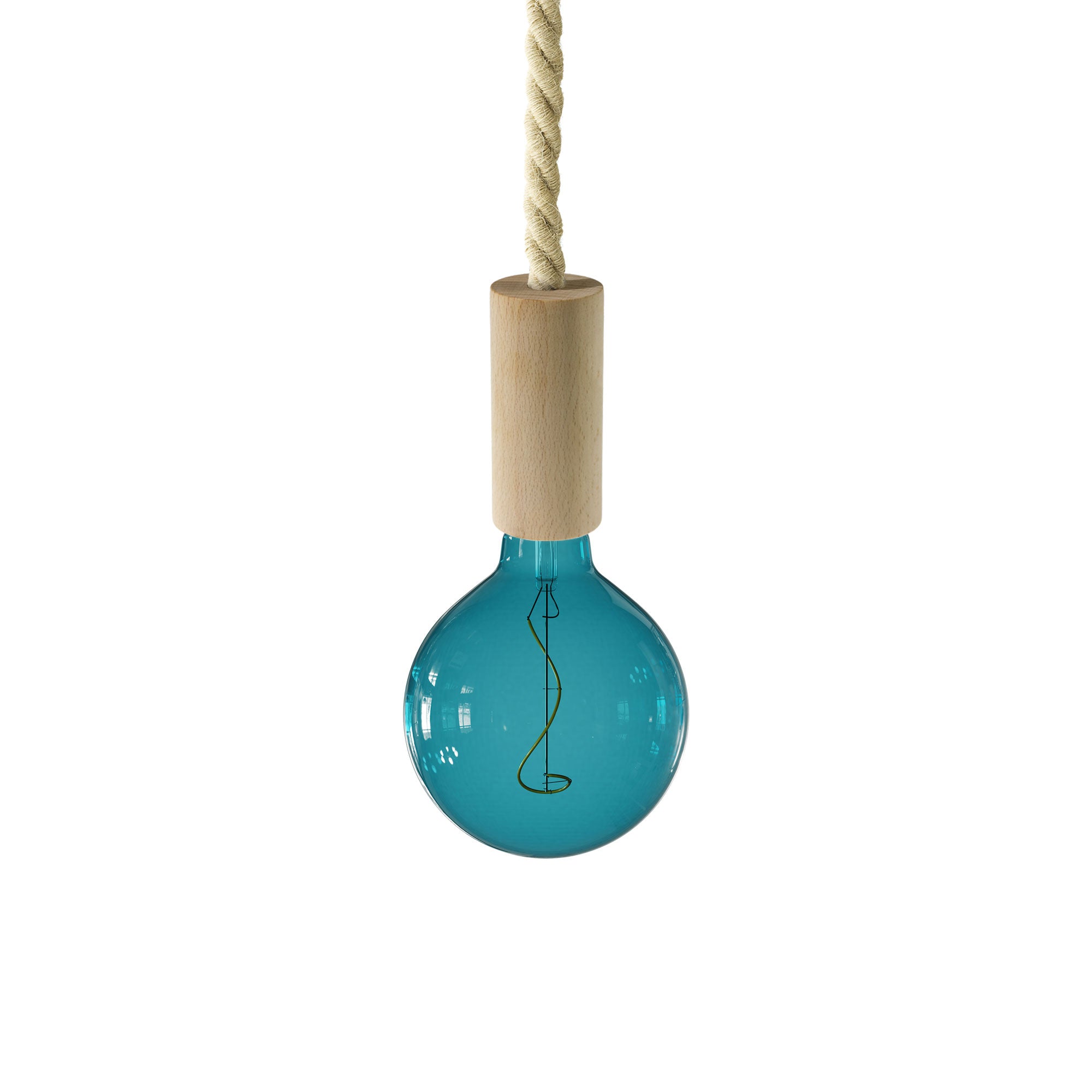 Lampada a sospensione completa di cordone nautico XL e finiture in legno - Neutro