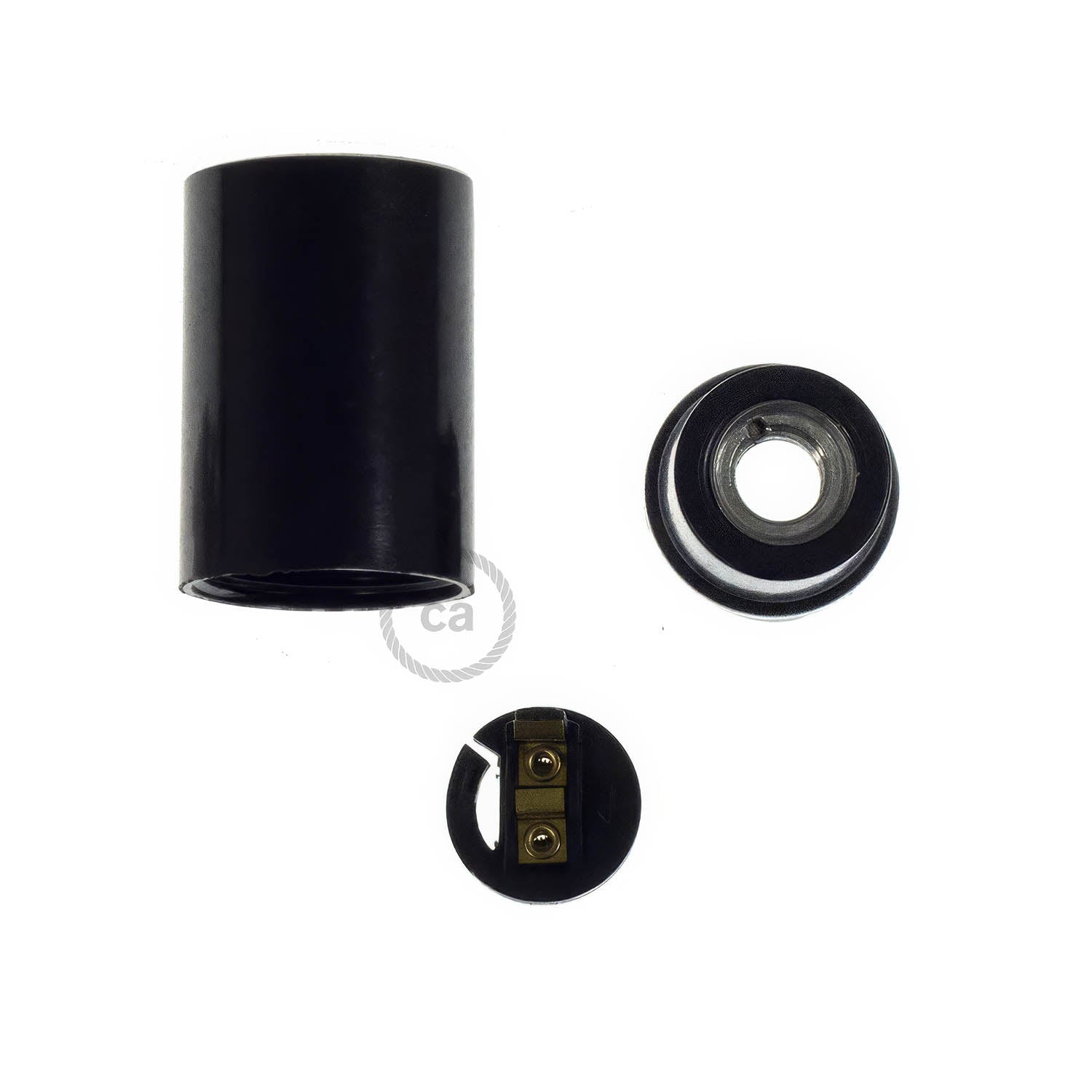Kit portalampada E14 in bakelite - Nero