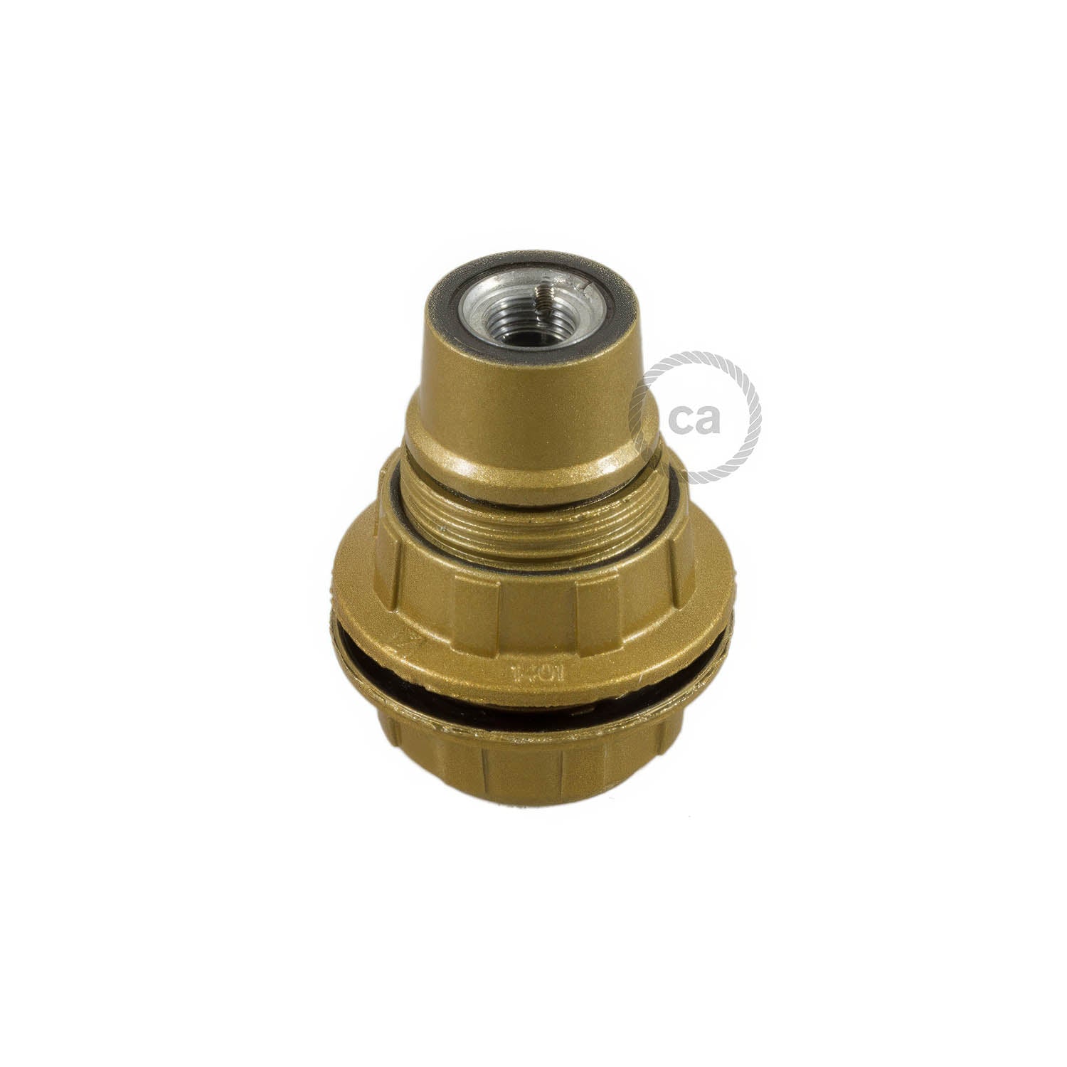 Kit portalampada E14 in bakelite con doppia ghiera per paralume - Oro