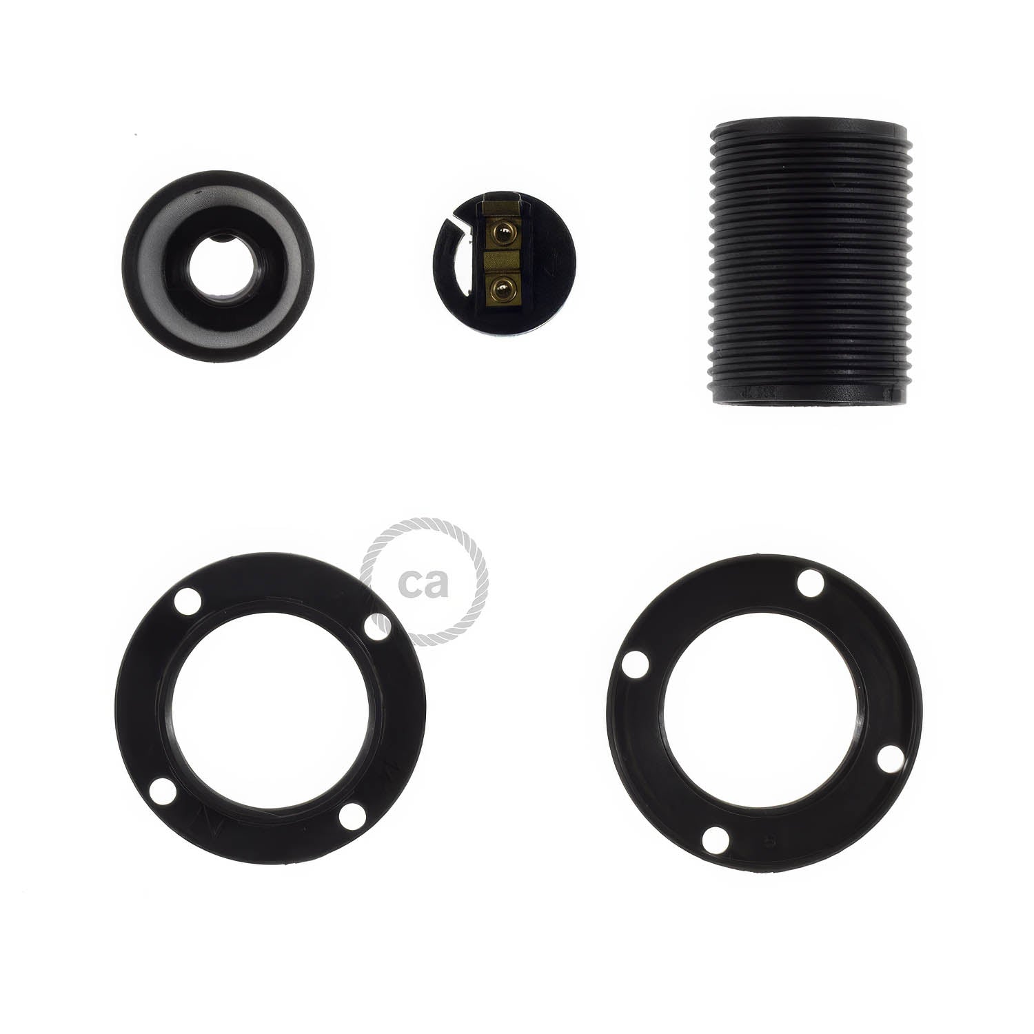 Kit portalampada E14 in termoplastica con doppia ghiera per paralume - Nero