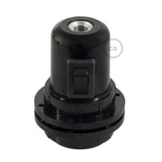 Kit portalampada E27 in bakelite con doppia ghiera per paralume e interruttore - Nero