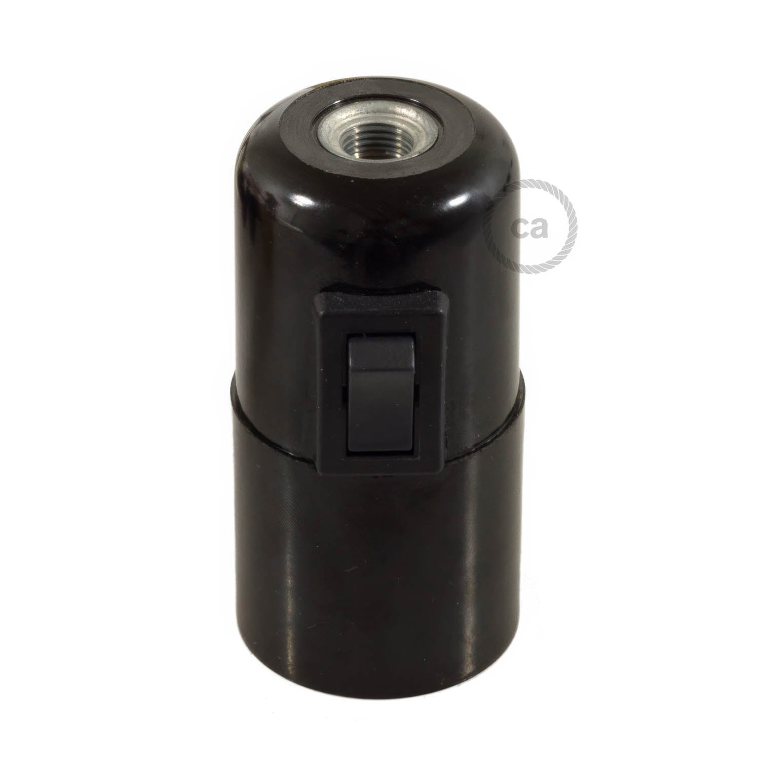 Kit portalampada E27 in bakelite con interruttore - Nero