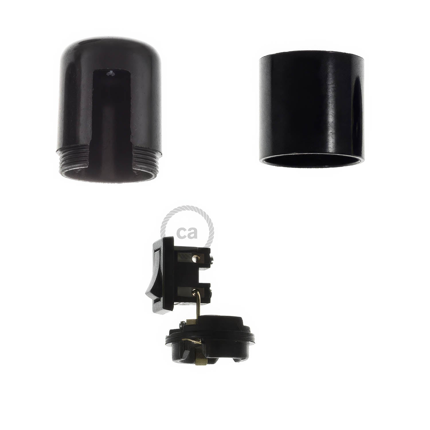 Kit portalampada E27 in bakelite con interruttore - Nero