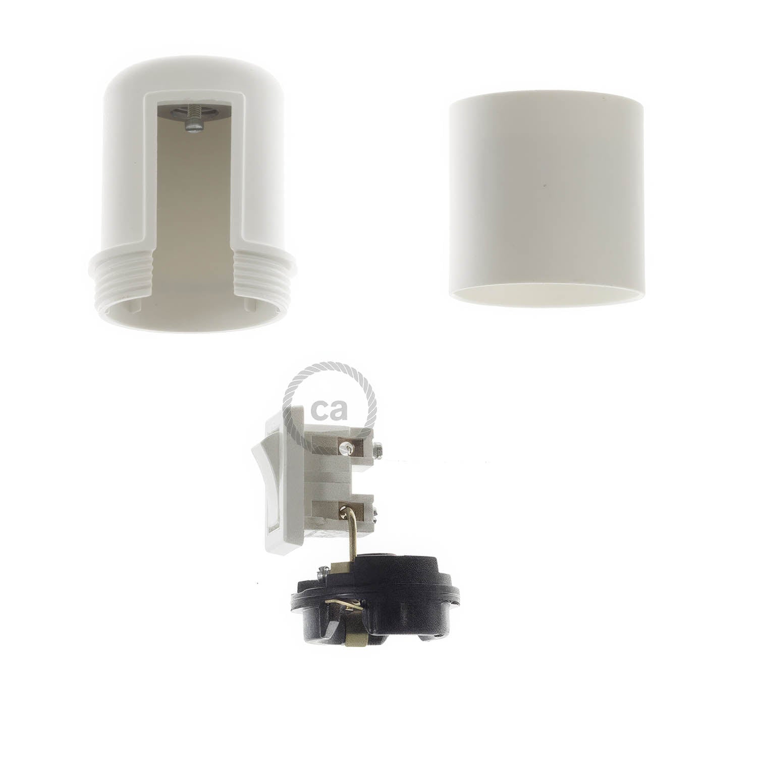Kit portalampada E27 in termoplastica con interruttore - Bianco