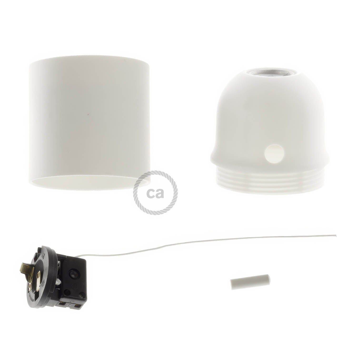 Kit portalampada E27 in termoplastica con interruttore a tirante - Bianco